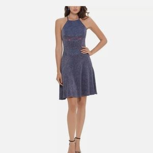 BETSY AND ADAM Glitter Spaghetti Straps Cocktail Dress